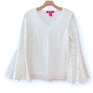 Catherine Maldonado XS White Eyelet Angel BOHO Flowy Flared Sleeves Blouse
